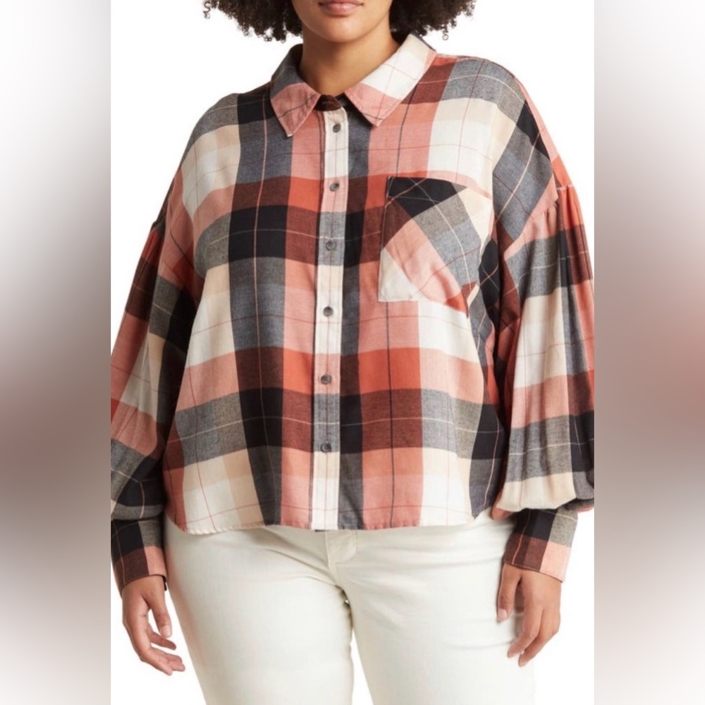 Sanctuary Bianca Button Down Plaid Top XXL NWT Cabin Core